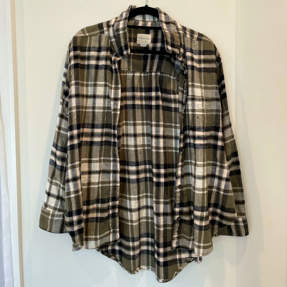 American Eagle Green Grunge Flannel